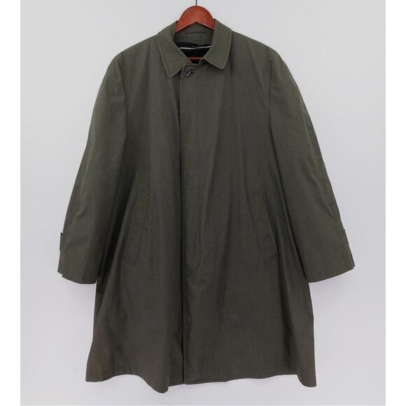 Vintage 50s London Fog Trench Coat Mens 42 Short Green Alpaca Mohair Overcoat - Picture 1 of 16